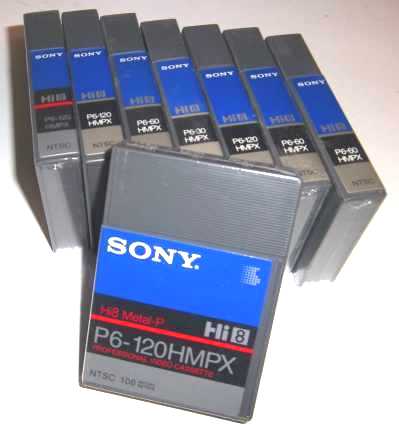 Set of 8 new packaged various length tapes magnetics SONY HI8 P6 - HMPX sony